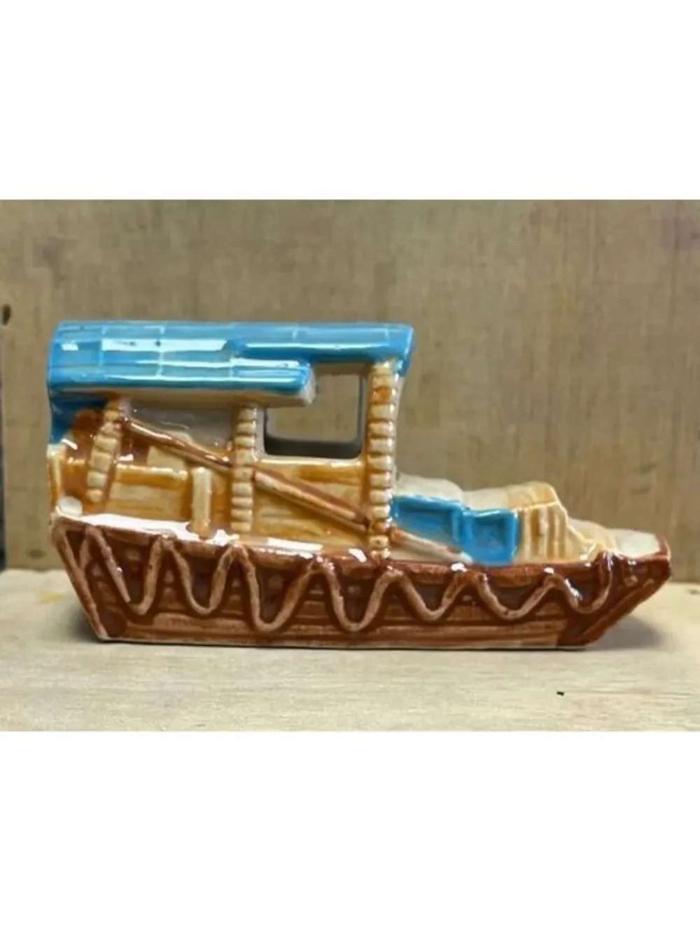 Vintage Hanaki Byzenith Ceramic Aquarium Boat Figurine